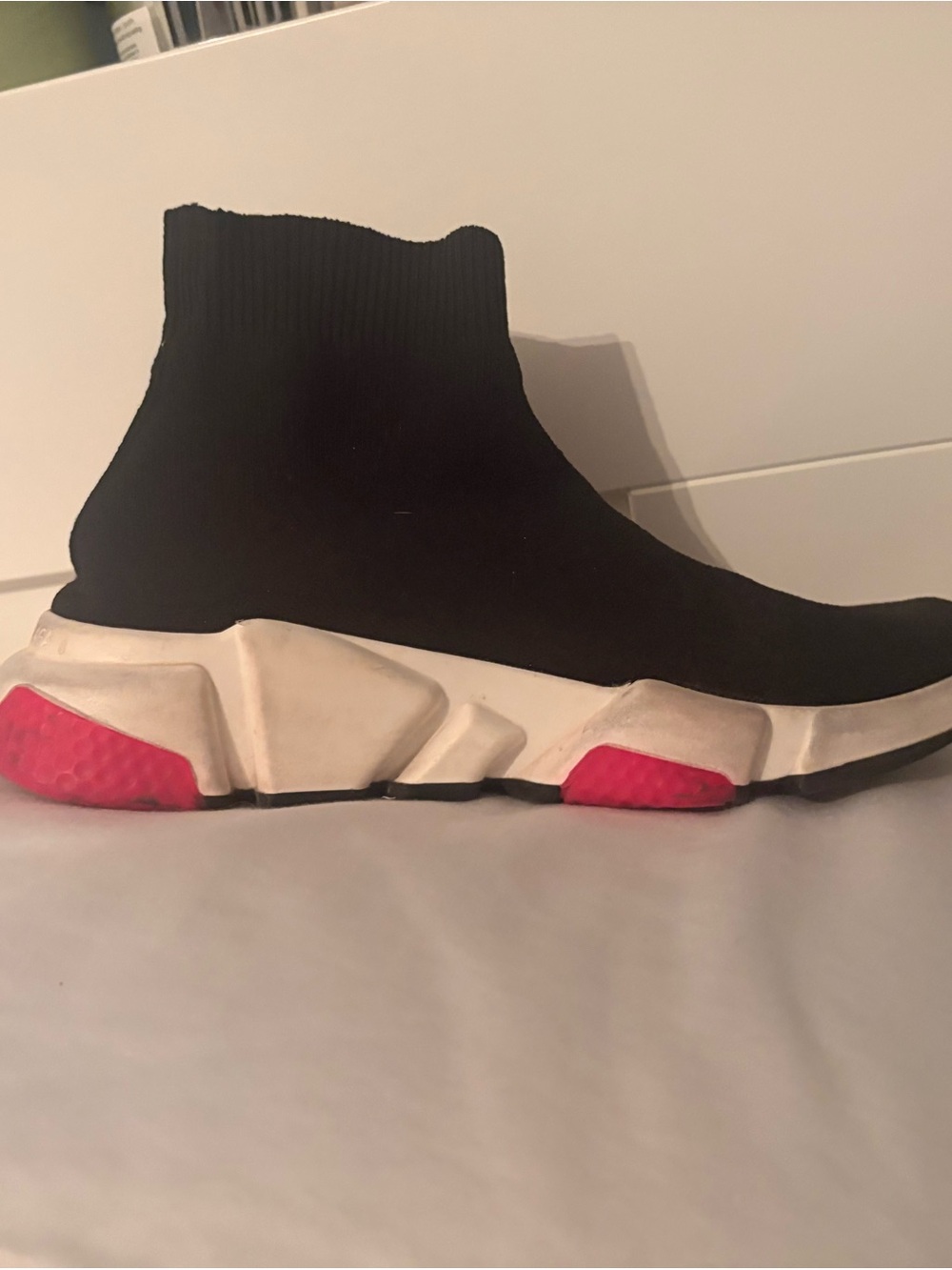 Balenciaga Black Sock Sneakers with White Sole and Pink Accents